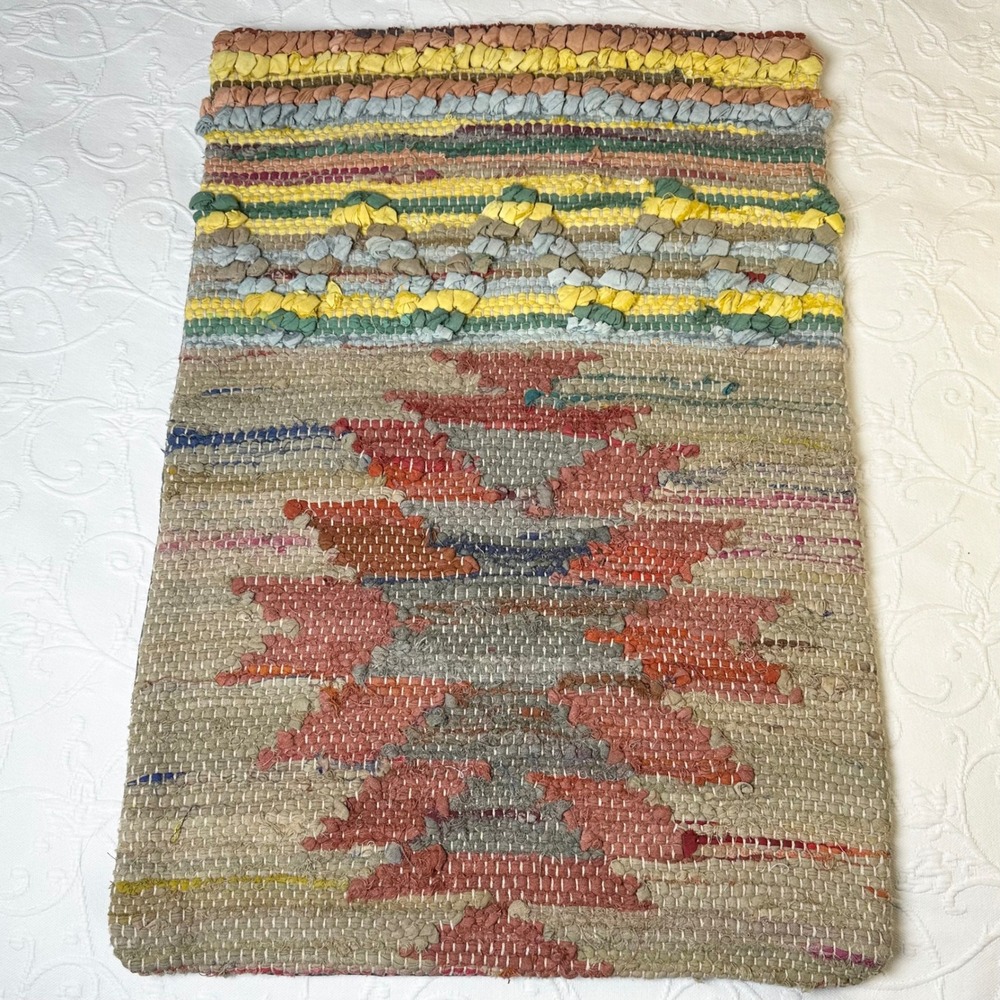 Handmade Cotton Rag Rug Kilim Southwestern Geometric Multicolor Pillow Sham Boho
